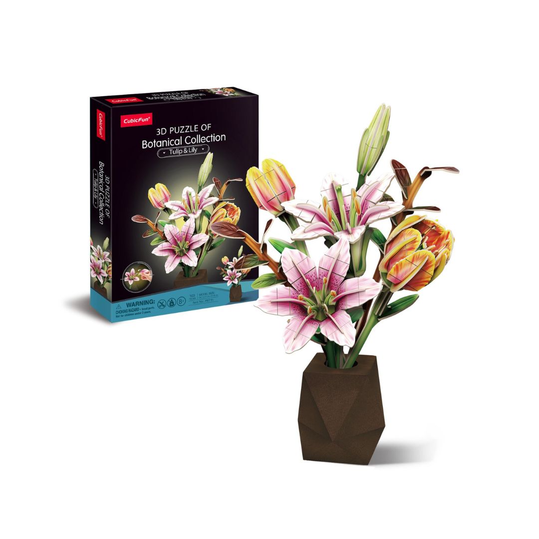 CubicFun: 3D Puzzle Single Flower - Tulip & Lily in Glass Dome (P871h)