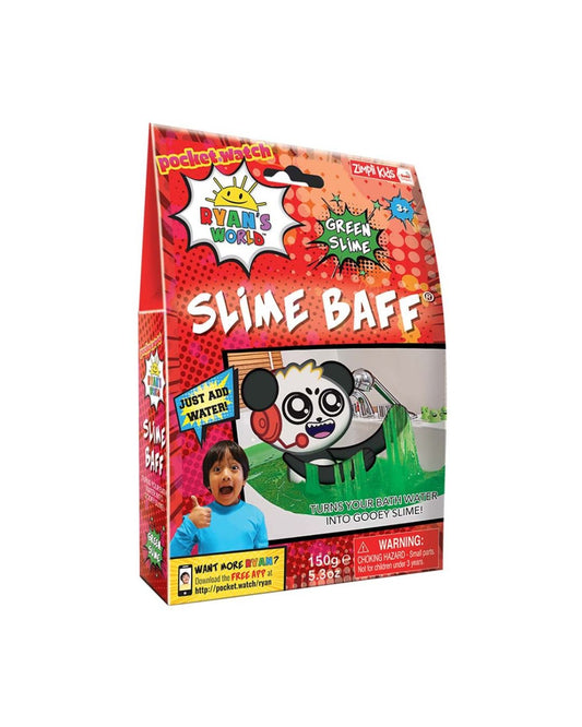 A box of Ryan's World Green Slime Baff showing Ryan and a bathtub full of thick, vibrant green slime.