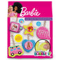 Barbie make your own friendship keyrings kit packaging with colorful keyrings and dolls on a pink background.