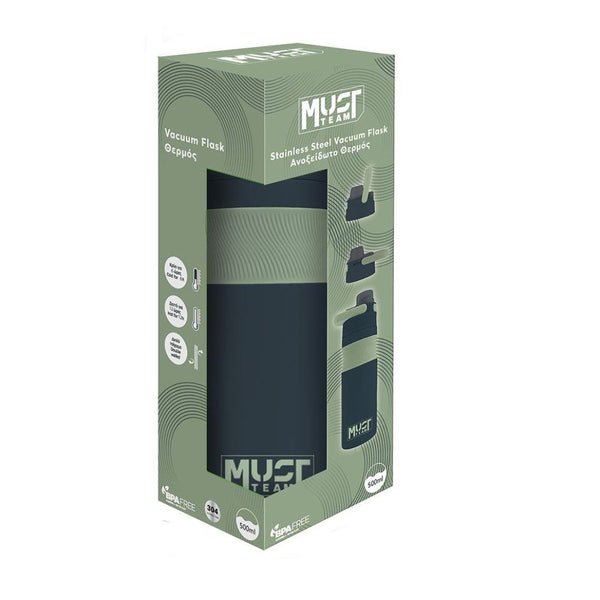 MUST Team Stainless Steel Vacuum Flask 500ml – Black & Olive