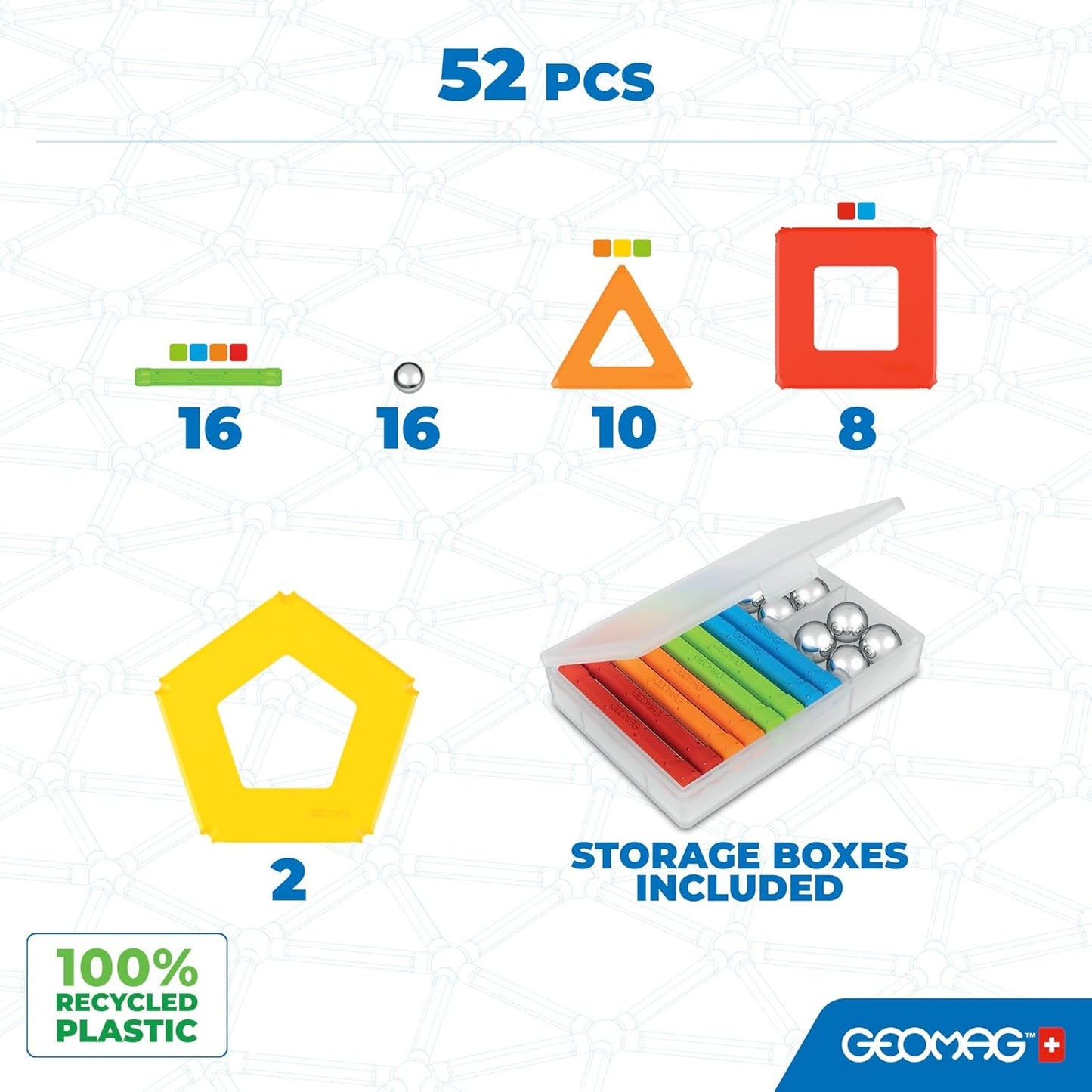 Build 3D structures with the Geomag EcoFriendly Supercolor 52-Piece