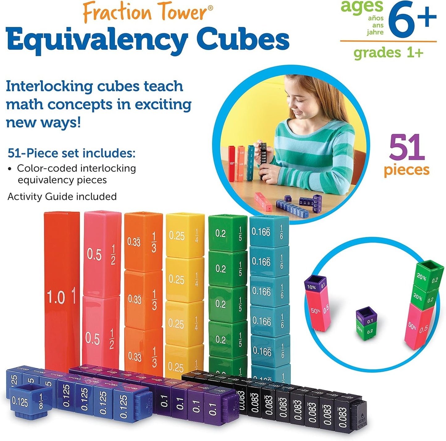 Learning Resources Fraction Tower Equivalency Cubes