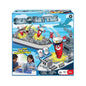 Two blue Ambassador Sea Battle folding game cases with plastic ships and red/white pegs on a grid.