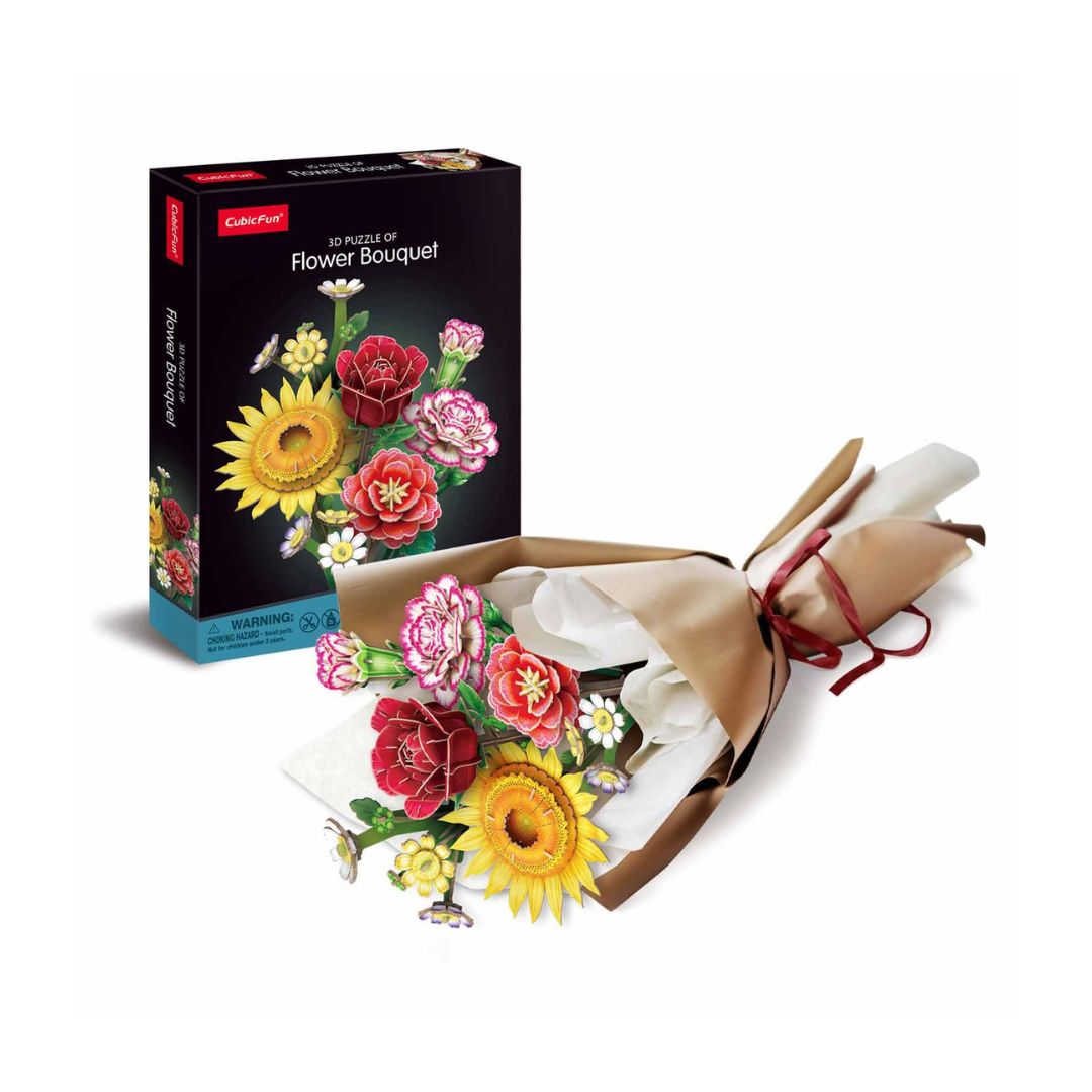 CubicFun: 3D Puzzle Single Flower - Flower Bouquet in Glass Dome (P867h)