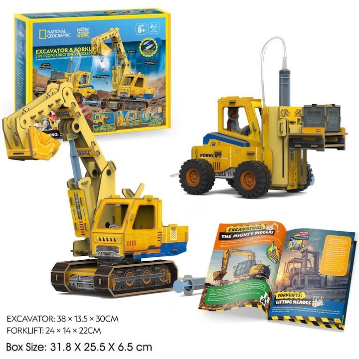 National Geographic: 2-in-1 3D Puzzle - Excavator & Forklift STEM Kit