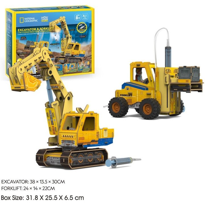 National Geographic: 2-in-1 3D Puzzle - Excavator & Forklift STEM Kit